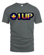 Level Up Gamer Pixel Retro Arcade Graphic T Shirt - gray t-shirt on white background