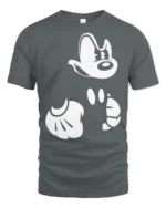 Retro Cartoon Gloves and Face Minimal Graphic T Shirt - gray t-shirt on white background