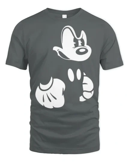 Retro Cartoon Gloves and Face Minimal Graphic T Shirt - gray t-shirt on white background
