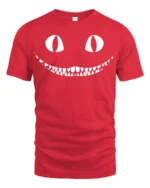 Creepy Cat Smile Halloween Spooky Graphic T Shirt - red t-shirt on white background