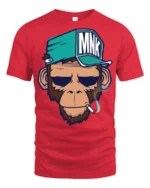Cool Monkey Smoking Streetwear Cartoon Graphic T Shirt - red t-shirt on white background
