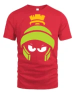 Martian Alien Cartoon Angry Face Funny Graphic T Shirt - red t-shirt on white background