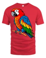 Colorful Parrot Bird Tropical Animal Graphic T Shirt - red t-shirt on white background