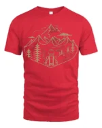 Mountain Adventure Hiking Backpack Nature Graphic T Shirt - red t-shirt on white background
