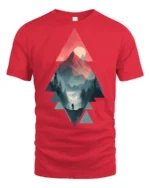 Geometric Mountain Sunset Hiking Adventure Graphic T Shirt - red t-shirt on white background