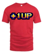 Level Up Gamer Pixel Retro Arcade Graphic T Shirt - red t-shirt on white background