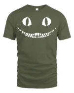 Creepy Cat Smile Halloween Spooky Graphic T Shirt - military green t-shirt on white background