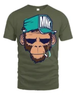 Cool Monkey Smoking Streetwear Cartoon Graphic T Shirt - military green t-shirt on white background