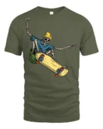 Skeleton Skateboard Funny Skater Streetwear Graphic T Shirt - military green t-shirt on white background