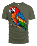 Colorful Parrot Bird Tropical Animal Graphic T Shirt - military green t-shirt on white background