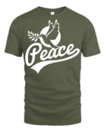 Peace Dove Symbol Positive Message Graphic T Shirt - military green t-shirt on white background