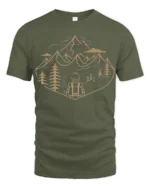 Mountain Adventure Hiking Backpack Nature Graphic T Shirt - military green t-shirt on white background