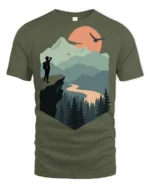 Mountain Sunset Hiker Adventure Nature Scenic T Shirt - military green t-shirt on white background