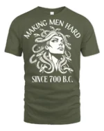 Medusa Making Men Hard Funny Mythology Graphic T Shirt - military green t-shirt on white background