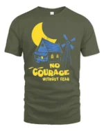 No Courage Without Fear Retro Horror Cartoon Graphic T Shirt - military green t-shirt on white background