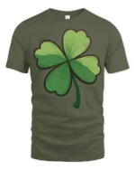 Lucky Four Leaf Clover St Patricks Day Graphic T Shirt - military green t-shirt on white background