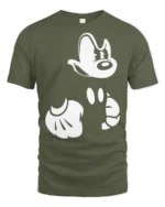 Retro Cartoon Gloves and Face Minimal Graphic T Shirt - military green t-shirt on white background