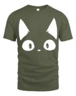Cute Cat Eyes Minimalist Funny Graphic T Shirt - military green t-shirt on white background