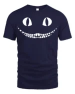 Creepy Cat Smile Halloween Spooky Graphic T Shirt - navy t-shirt on white background