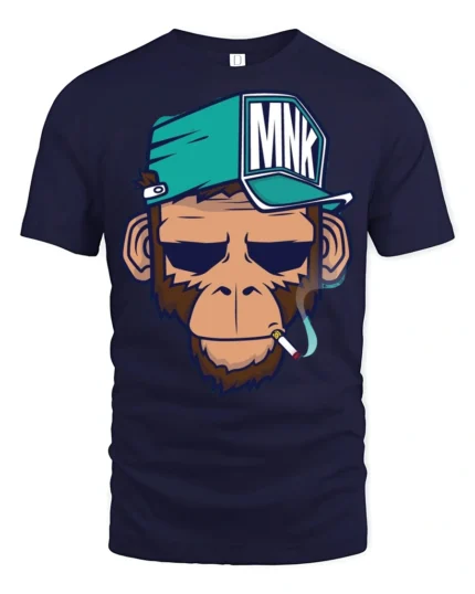 Cool Monkey Smoking Streetwear Cartoon Graphic T Shirt - navy t-shirt on white background