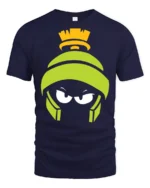 Martian Alien Cartoon Angry Face Funny Graphic T Shirt - navy t-shirt on white background