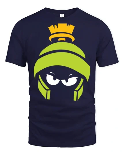 Martian Alien Cartoon Angry Face Funny Graphic T Shirt - navy t-shirt on white background