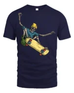 Skeleton Skateboard Funny Skater Streetwear Graphic T Shirt - navy t-shirt on white background