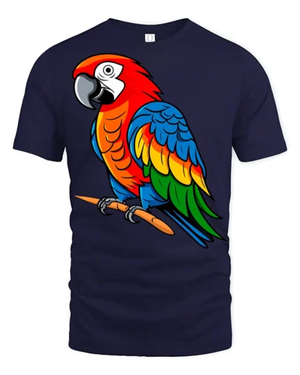 Colorful Parrot Bird Tropical Animal Graphic T Shirt - navy t-shirt on white background