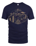 Mountain Adventure Hiking Backpack Nature Graphic T Shirt - navy t-shirt on white background