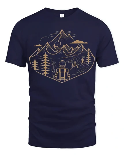 Mountain Adventure Hiking Backpack Nature Graphic T Shirt - navy t-shirt on white background