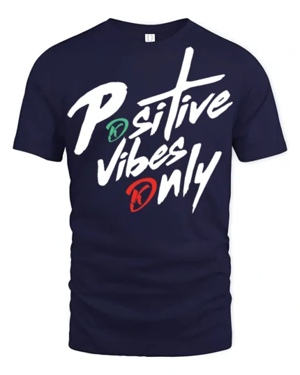 Positive Vibes Only Bold Script Motivational T Shirt - navy t-shirt on white background