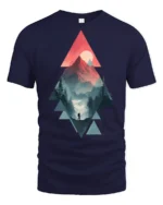 Geometric Mountain Sunset Hiking Adventure Graphic T Shirt - navy t-shirt on white background