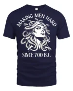 Medusa Making Men Hard Funny Mythology Graphic T Shirt - navy t-shirt on white background