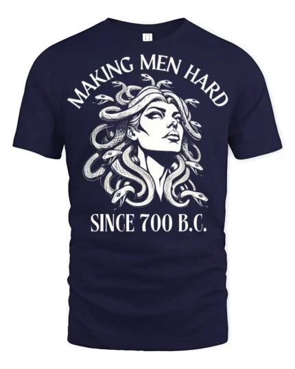 Medusa Making Men Hard Funny Mythology Graphic T Shirt - navy t-shirt on white background