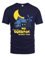 No Courage Without Fear Retro Horror Cartoon Graphic T Shirt - navy t-shirt on white background