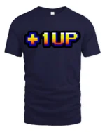 Level Up Gamer Pixel Retro Arcade Graphic T Shirt - navy t-shirt on white background
