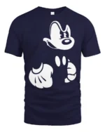 Retro Cartoon Gloves and Face Minimal Graphic T Shirt - navy t-shirt on white background