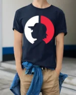 Baseball Split Silhouette Graphic Fan Pride T Shirt - model wearing navy tee with hands in pockets