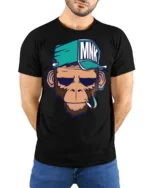 Cool Monkey Smoking Streetwear Cartoon Graphic T Shirt - model wearing black tee with hands behind back