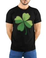 Lucky Four Leaf Clover St Patricks Day Graphic T Shirt - model wearing black tee with hands behind back