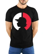 Baseball Split Silhouette Graphic Fan Pride T Shirt - model wearing black tee with hands behind back