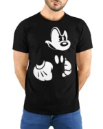 Retro Cartoon Gloves and Face Minimal Graphic T Shirt - model wearing black tee with hands behind back