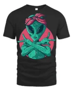 Hip Hop Alien Gangster Style Funny Graphic Tee Shirt - black t-shirt on white background