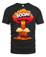 Funny Boom Explosion Cartoon Blast Graphic T Shirt - black t-shirt on white background