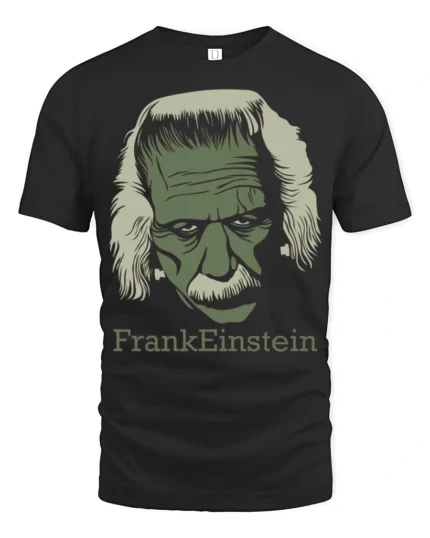 FrankEinstein Funny Scientist Monster Mashup Graphic T Shirt - black t-shirt on white background