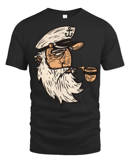 Vintage Sailor Captain Smoking Pipe Retro Nautical T Shirt - black t-shirt on white background