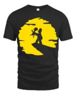 Cute Father And Child Sunset Moment Cartoon Graphic T Shirt - black t-shirt on white background