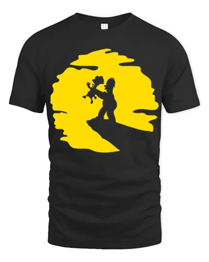 Cute Father And Child Sunset Moment Cartoon Graphic T Shirt - black t-shirt on white background