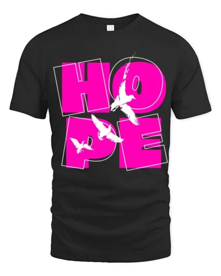 Bold Hope Word Graphic T Shirt With Flying Birds Design - black t-shirt on white background