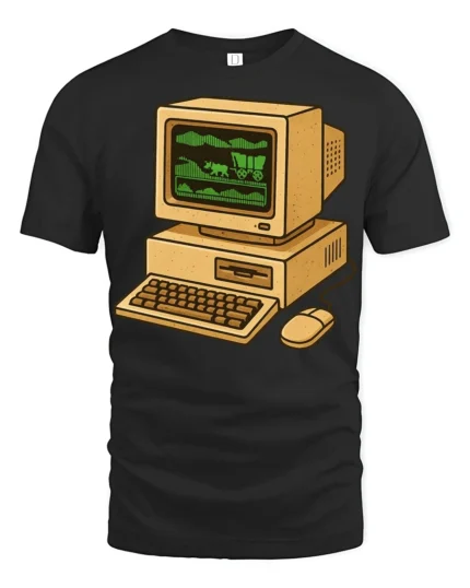 Retro Computer Oregon Trail Style Vintage Gamer T Shirt - black t-shirt on white background